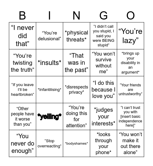 Toxic Parents Bingo Card