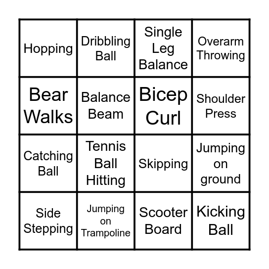 Sam's Bingo Card