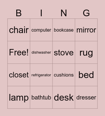 Things in a house Bingo Card