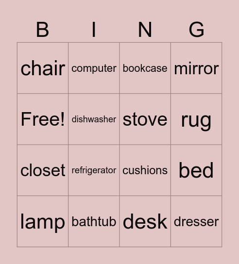 Things in a house Bingo Card