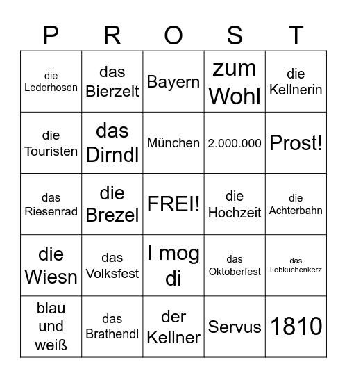 Oktoberfest Bingo Deutsch 1B Bingo Card