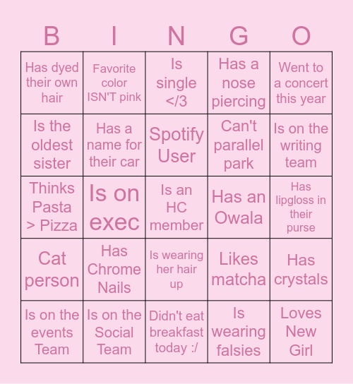 Her Campus Bingo Card