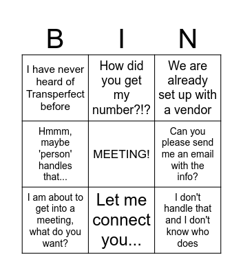 Cold Call Club Bingo Card