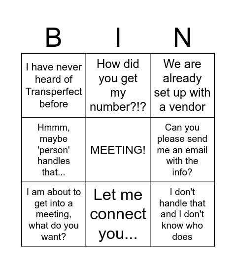 Cold Call Club Bingo Card