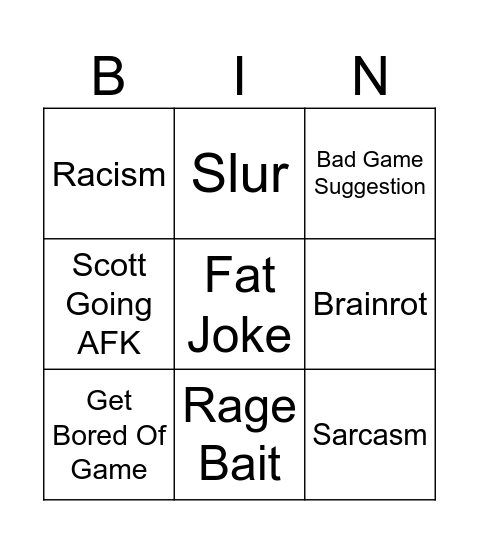 Scott and William Bingo Card