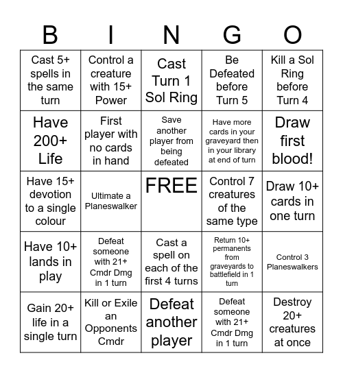 MTG Commander Bingo! Bingo Card