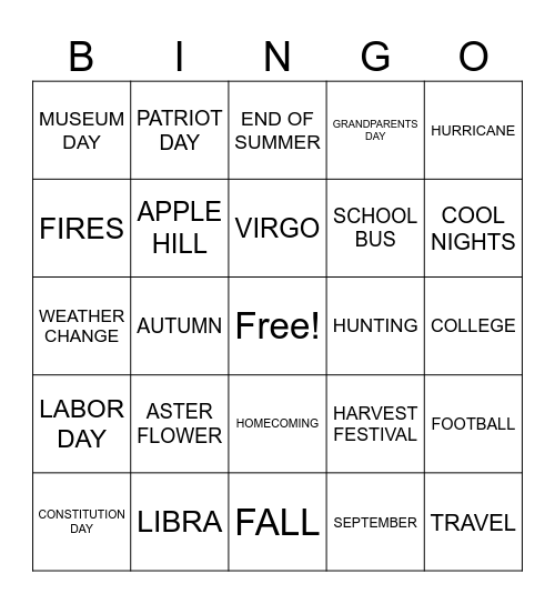 SEPTEMBER Bingo Card