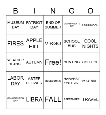 SEPTEMBER Bingo Card