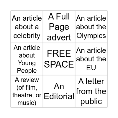 Media Bingo Card