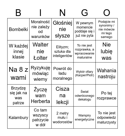 Marciniak Bingo Card