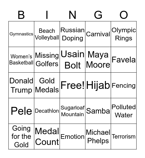 Olympics Bingo Card