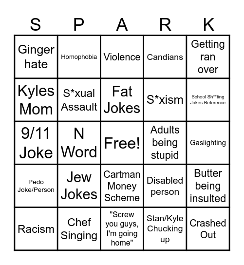 South Park Bingo Card