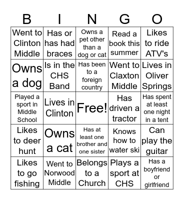 First Day Bingo Card