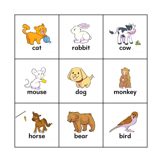 Animals Bingo Card