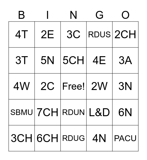 EVS Week Bingo Card