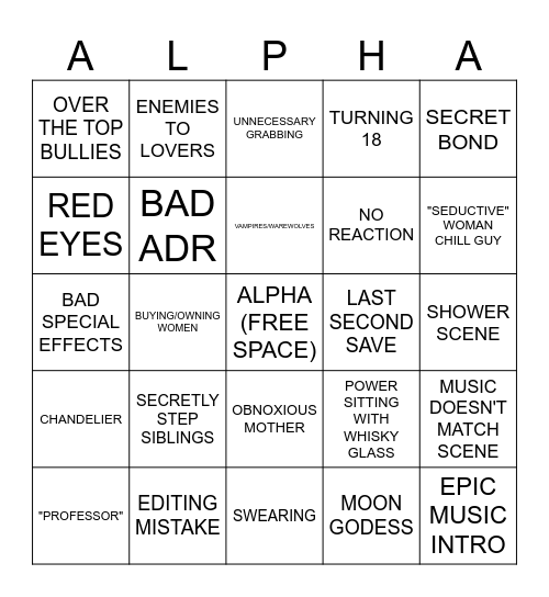 Alpha Bingo Card