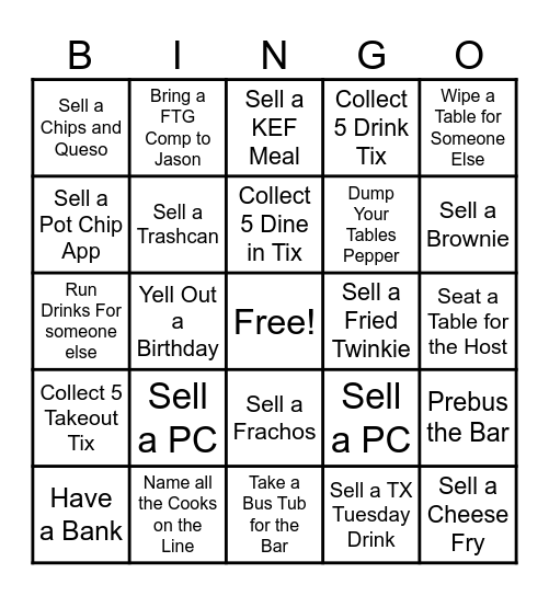 Server Bingo Card