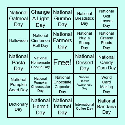 October Holidays Bingo Card