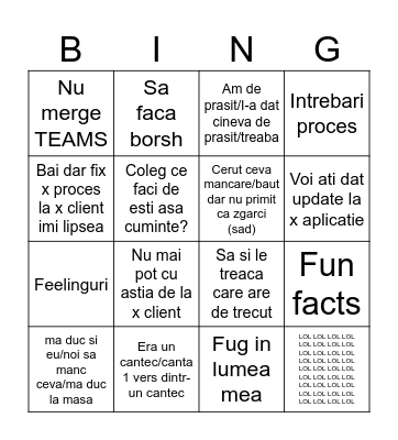 a day of work Bingo Card