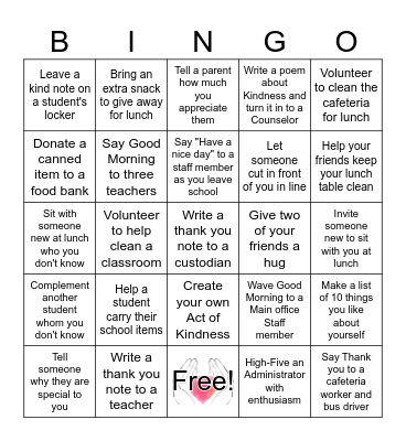 "Kindness is Key"  Choose to be Kind Bingo Card