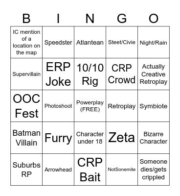 UB2 Bingo Card