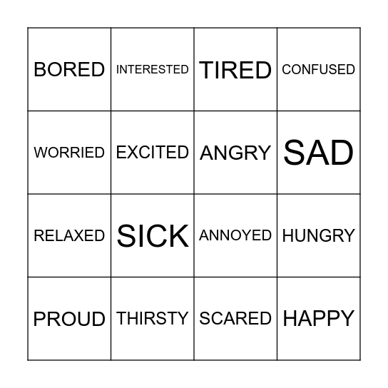 FEELINGS Bingo Card