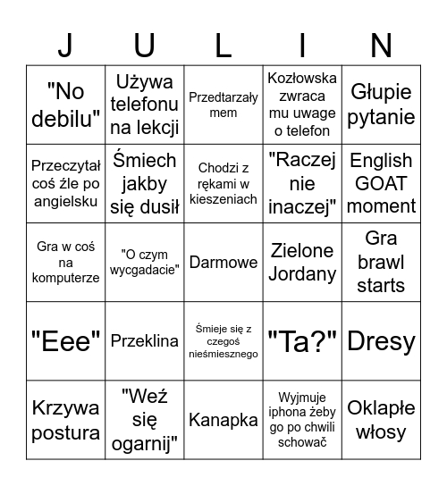 Julian Bingo Card