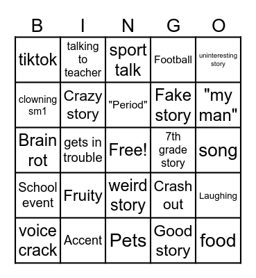 Yapping Bingo Card