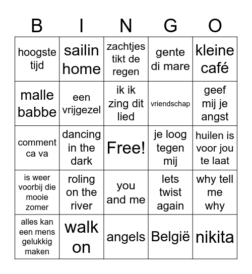 muziek bingo Card