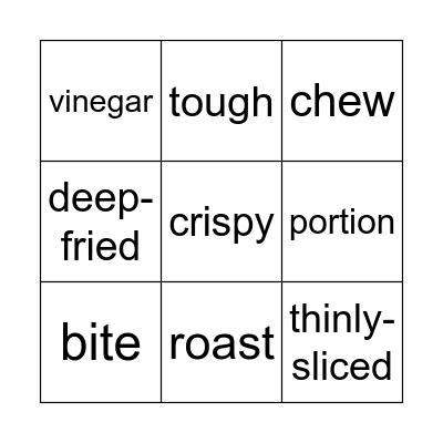 Food Words Bingo Card