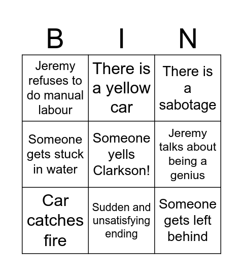 Grand Tour Bingo Card