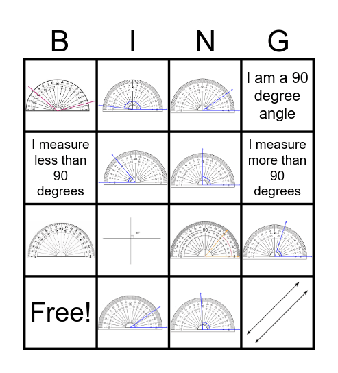 Protractor Bingo Card