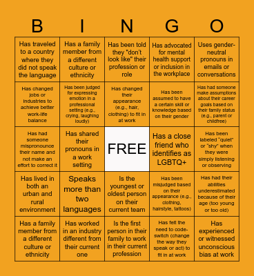 DE&I BINGO Card