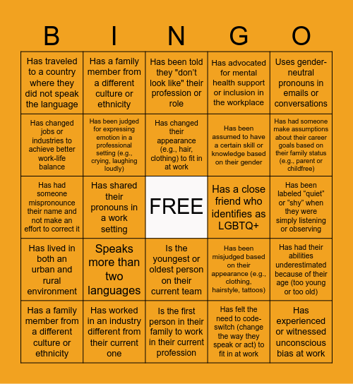 DE&I BINGO Card