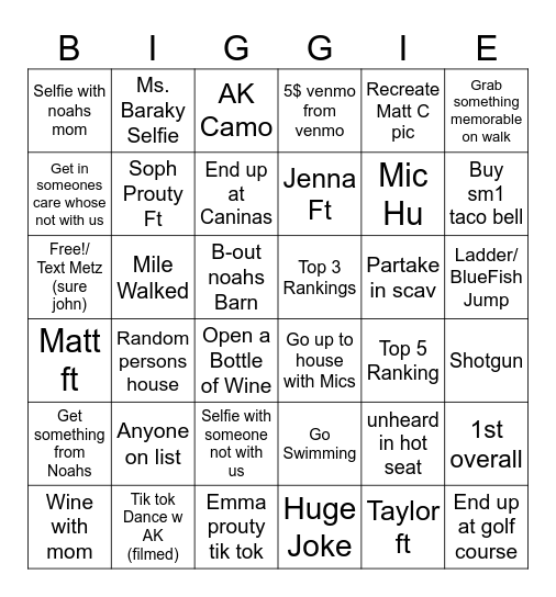 Noah's Nest Bingo Card