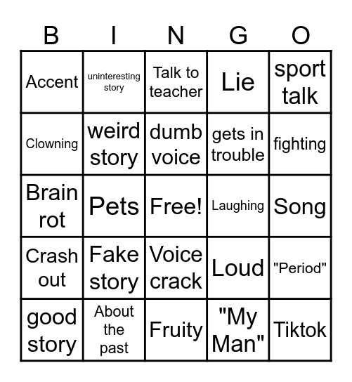 yapping Bingo 2 Bingo Card