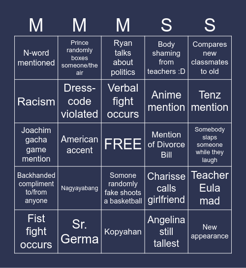 MMMSS CLASS REUNION :D Bingo Card