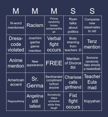 MMMSS CLASS REUNION :D Bingo Card