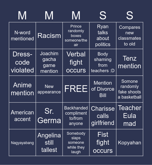 MMMSS CLASS REUNION :D Bingo Card