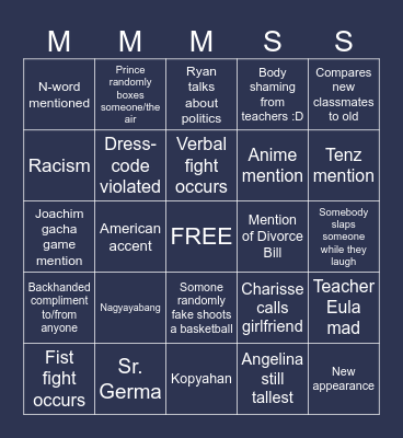 MMMSS CLASS REUNION :D Bingo Card