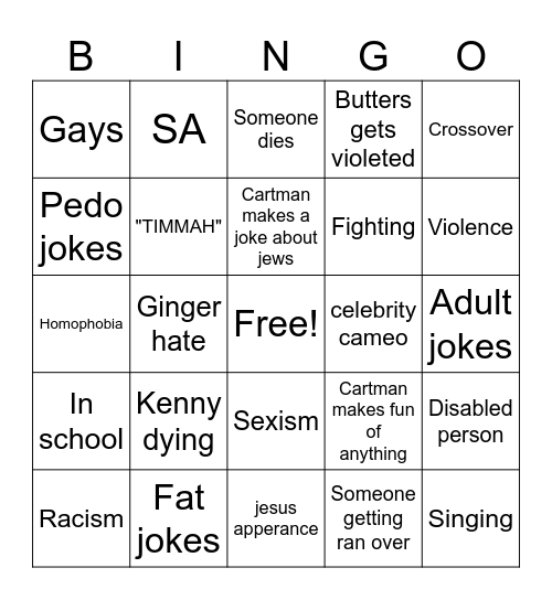 South park Bingo Card