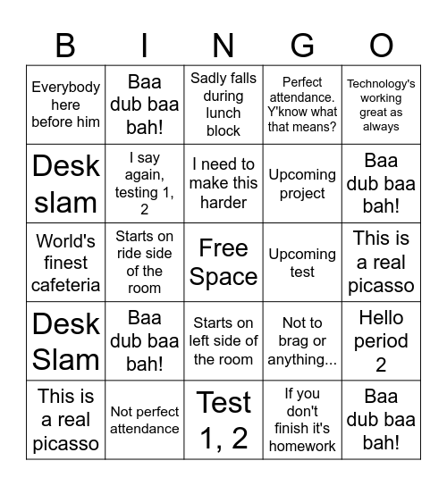 Mr. Barrett Bingo Card