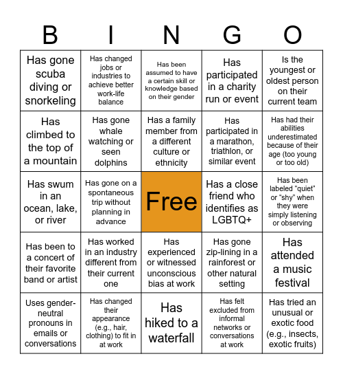 DE&I Bingo Card