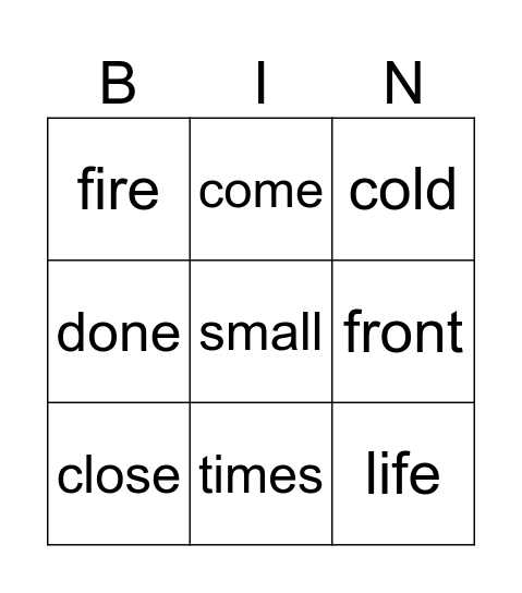 Sight Word M2W1 Bingo Card