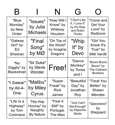 Music Bingo Round #4 Bingo Card