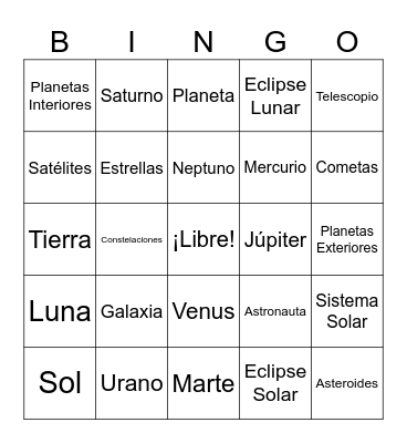 Sistema Solar Bingo Card