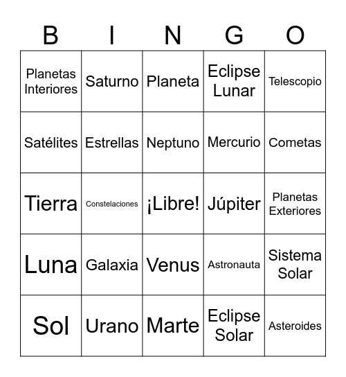 Sistema Solar Bingo Card