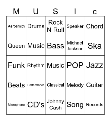 Music Bingo Card