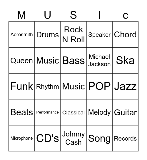 Music Bingo Card