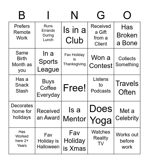 Team Meeting Bingo Card